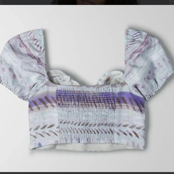 Aritzia Wilfred wander linen puff-sleeve crop top - Picture 2 of 6